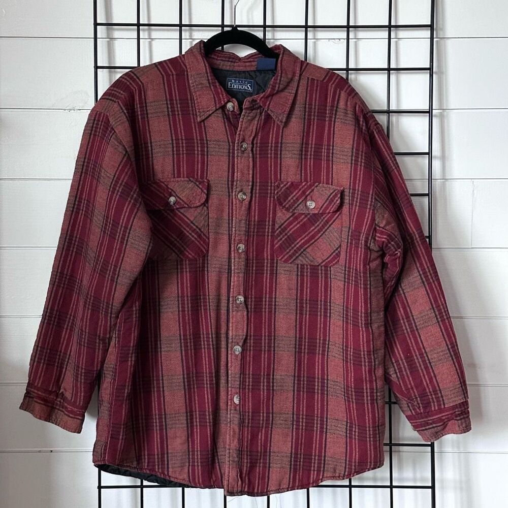 Vintage Basic Editions Insulated Flannel‎ Shirt Mens M Red Outdoor Workwear